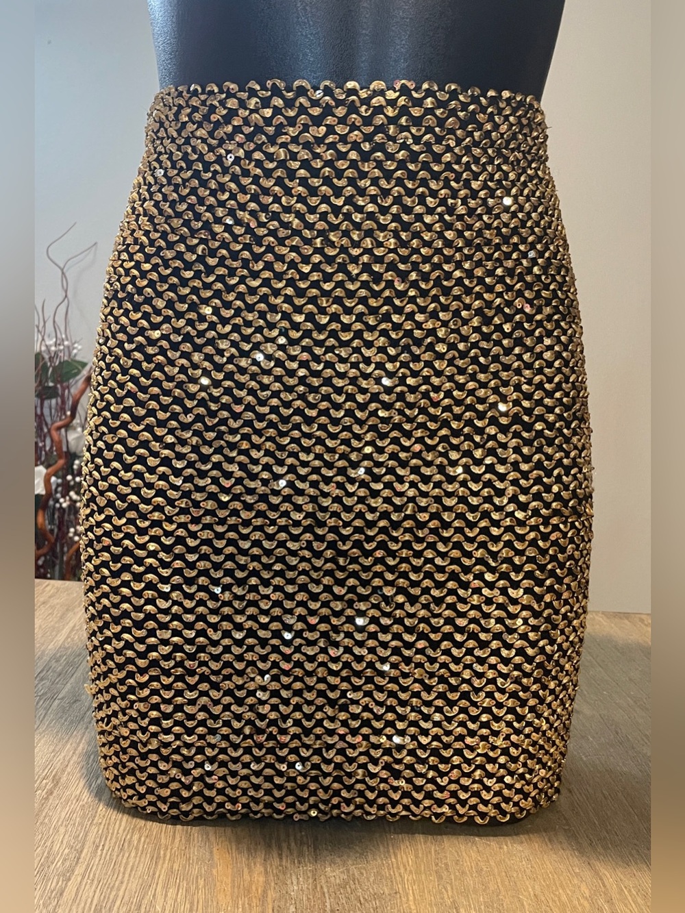 Gold Sequin Mini Pencil Skirt - Womens, Size Small